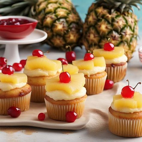 Delicious Pineapple Upside Down Cupcakes: A Tropical Treat for Your Sweet Tooth Upside Down Cupcakes, Tropical Cupcakes, Pineapple Upside Down Cupcakes, Cupcake Recipes From Scratch, Pineapple Cupcakes, Cupcake Flavors, Pineapple Upside Down Cake, Pineapple Upside, Pineapple Upside Down