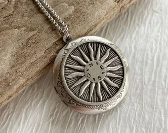 Sun locket | Etsy Sun Locket, Mens Locket, Locket For Men, Compass Locket, Locket Picture, Compass Directions, Compass Jewelry, Necklace Locket, Wedding Charm