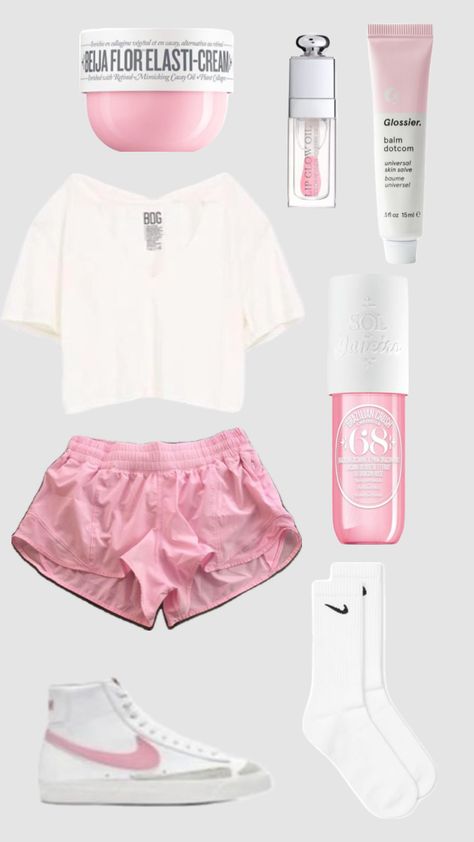 Cute pink fit!🌷 Pink Shorts Outfits, Teen Clothes, Practice Outfits, Balm Dotcom, Shorts Outfits, Pink Fits, Lip Glow, Sporty Outfits, Pink Shorts