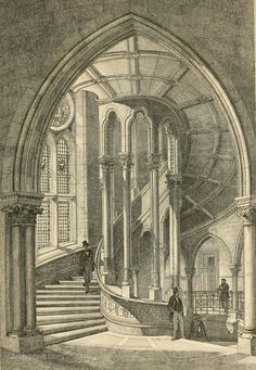 Gothic Architecture Sketch, Ancient Architecture Drawing, Hall Drawing, Gothic Architecture Interior, Gothic Architecture Drawing, Pointed Arch, Manchester Town Hall, Irish Architecture, Architecture Antique