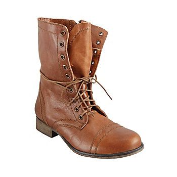 Steve Madden Troopa Boots in Cognac Combat Boots For Women, Steve Madden Troopa Boots, Steve Madden Combat Boots, Combat Boots Style, Tan Leather Boots, Steve Madden Boots, Lace Up Combat Boots, Leather Lace Up Boots, Cute Boots