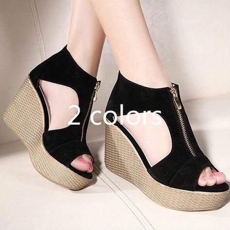 New Style Women Shoes Woman Summer Platform Wedges Vintage High Heels Open Toe with Zippers Sandalias Kasut Wanita, Vintage High Heels, Sandal Wedges, Shoes Heels Classy, Cute Shoes Heels, Girly Shoes, Fashion Sandals, Platform Wedge Sandals, Sandals Women