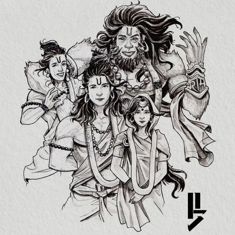 The story of Ramayana (Part 1) Gods Drawing, Lighten Underarms, God Sketch, Siya Ram, Heaven Tattoos, God Wallpaper, Buddhist Art Drawing, Sri Ram, Graphite Art