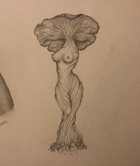 Mushroom Girl Tattoo, Mushroom Lady, Mushroom Girl, Chest Tattoo Ideas, Ap Drawing, Mushroom Tattoos, Chest Hair, Creepy Tattoos, Unique Drawings