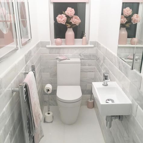 I can not believe the response this little room has had! 🌸 It totally gets over looked and we rarely use it so it's nice that it can be… Playroom Renovation, Small Downstairs Toilet, Small Toilet Room, Downstairs Toilet, Bad Inspiration, Toilet Room, Small Toilet, Downstairs Bathroom, St Johns