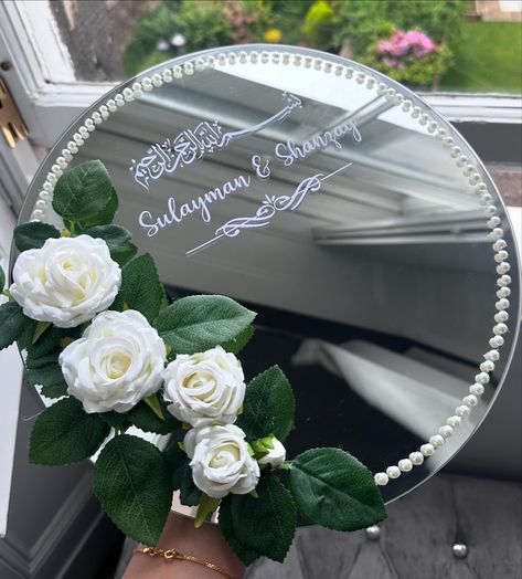 I love how elegant this ring plate turned out, with the delicate detailing to the final touches, every step was made with love for the couples special day. 🤍 Interested in having a custom ring plate made for your own special occasion? DM to place an order ✨ #Wedding #WeddingDecor #WeddingDetails #Handmade #CustomMade #BrideToBe #WeddingInspo #Engagement #PersonalisedGifts #WeddingDesign #Handcrafted #explore #exploremore Ring Box Wedding Diy, Engagement Ring Platter, Ring Platter, Mirror Decor Ideas, Wedding Mirror, Ring Box Wedding, Bride Dress Simple, Mirror Crafts, Ring Plate