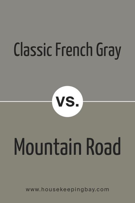 Classic French Gray SW 0077 by Sherwin Williams vs Mountain Road SW 7743 by Sherwin Williams Mountain Road Sherwin Williams Coordinating Colors, Sw Functional Gray, Mountain Road Sherwin Williams, Sherwin Williams Mountain Road, French Gray, Trim Colors, Interior Color Schemes, Neutral Paint Colors, Neutral Paint