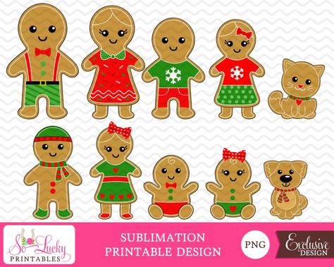 Winter Digital Art, Gingerbread Dog, Heat Press Projects, Gingerbread Baby, Gingerbread Family, Family Clipart, Printable Htv, Christmas Cut Files, Christmas Party Shirts