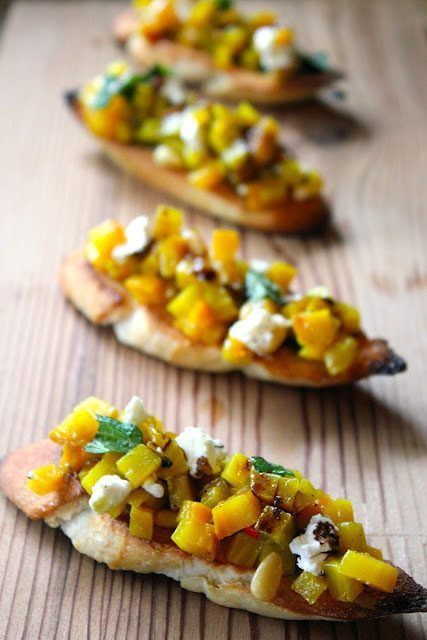 golden beet bruschettas - #recipe by #eatwell101® Beet Bruschetta, Golden Beets Recipe, Bruchetta Appetizers, Golden Beets Salad, Roasted Golden Beets, Buah Bit, Beet And Goat Cheese, Golden Beets, Beet Recipes