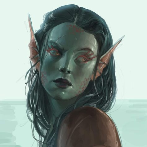 Merfolk Concept Art, Mermaid Face Drawing, Merfolk Dnd, Siren Character Design, Triton Dnd, Arte Alien, Fantasy Life, I'm Scared, Fantasy Races