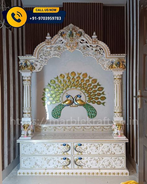 Marble Temple Design for Home Marble Home Temple, Marble Temple Design, Marble Temple For Home, Highlight Wall, Marble Mandir, Temple For Home, Marble Temple, Ganpati Decoration At Home, Earrings Diy Handmade