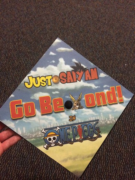 Graduation Cap Designs One Piece, Dragon Ball Z Graduation Cap, Naruto Graduation Cap, One Piece Graduation Cap, Anime Graduation, One Piece And Naruto, High School Graduation Cap Designs, Graduation Hats, College Grad Cap Ideas