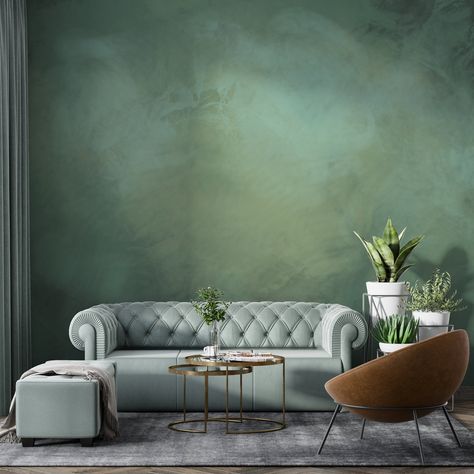 MODERN Venetian Plaster Wallpaper Dark Green Stucco Abstract Boho Design Wall Art Marble Mural Faux Texture 366 - Etsy Faux Plaster Wallpaper, Eclectic Modern Interior Design, Venetian Plaster Wallpaper, Faux Painted Walls, Green Stucco, Green Mural, Plaster Wallpaper, Faux Painting Walls, Venetian Plaster Walls