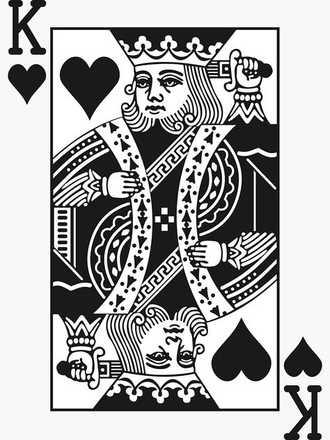 King Of Hearts Tattoo, King Of Hearts Card, Hearts Black And White, King Card, Hearts Playing Cards, King Of Spades, Poker Face, King Of Hearts, Black Stickers