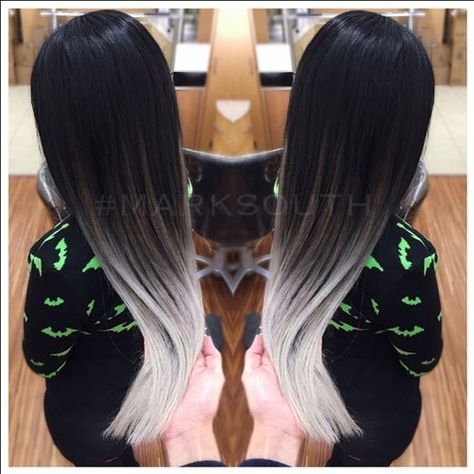 Ash Ombre, White Ombre Hair, Silver Ombre Hair, Black And Grey Hair, Silver Ombre, White Ombre, Ash Gray, Trendy Hair Color, Grey Hair Color