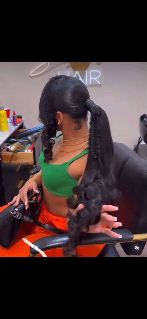 Cute Ponytails For Black Women Weave, Low Pony Hairstyles With Bangs, Fish Bone Ponytail, Curl With Ponytail, Ponytail With Bang And Fishtail Braid, Big Latto Ponytail, Natural Hair High Ponytail Styles, Prom Hairstyles Quick Weave, Two Frontal Ponytail Hairstyles