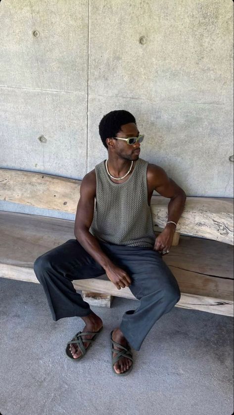 Men’s Bright Outfit, Resort Looks Outfits Men, Italy Fashion Summer Street Styles, Tapered Sides Men, Tulum Outfits Ideas Men, Tropical Vacation Outfits Men, Earthy Black Men, Carribean Outfits, Bohemian Man