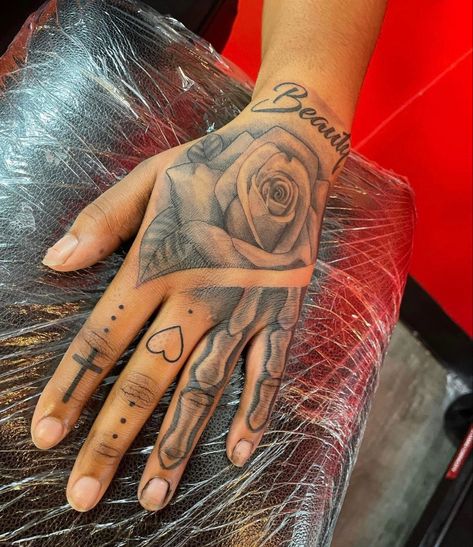 Female Rose Hand Tattoo, Money Rose Hand Tattoo For Women, Cover Up Name Tattoos For Women On Hand, Good Hand Tattoos, Rip Hand Tattoos For Women, Memorial Hand Tattoos For Women, Tattoo Ideas Female Gangsta, Blessed Hand Tattoos For Women, Female Hand Tattoos Ideas