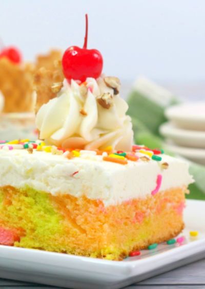 Fun Rainbow Sherbet Cake Recipe - MAKINGOURLIFEMATTER Sherbert Cake, Sherbet Cake, Dessert House, Orange Food Coloring, Lime Cake, How To Make Frosting, Rainbow Sherbet, Homemade Cake Recipes, Easter Birthday