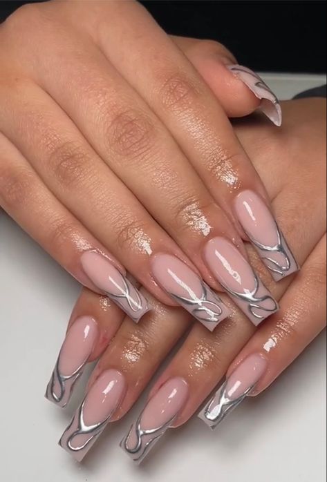 Nude Airbrush Nails, Nude Nails With Black Design, Nude Nails With Diamonds, Spring Acrylic Nail Designs, Nude Nails For Brown Skin, Nude Nails With Glitter, Nails Airbrush, Nude Nail Art, Rave Nails