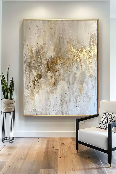 Original handmade abstract painting with textured beige background and gold leaf accents, creating an elegant and luxurious look Paintings With Gold Paint, Beige Painting Aesthetic, Beige And Gold Aesthetic, Beige Artwork, Bild Gold, Leaf Paintings, Beige Painting, Gold Artwork, Home Studio Photography