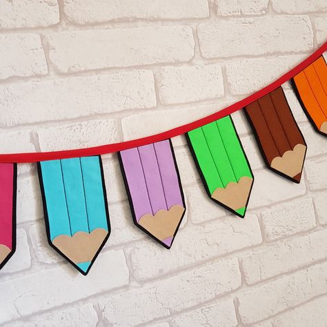 Pencil Craft, Pencil Crafts, Class Decoration, Classroom Walls, Coloured Pencils, Bedroom Colors, Vibrant Colours, Bunting, Wall Hangings