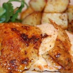 Roast Sticky Chicken-Rotisserie Style - Allrecipes.com Meat And Potatoes, Sticky Chicken, Winner Winner, Winner Winner Chicken Dinner, Okra, Poultry Recipes, Roasted Chicken, Rotisserie Chicken, Main Meals