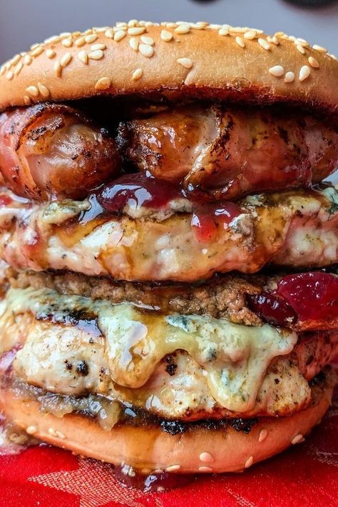 This is one of our favourite Christmas burger ideas we were tagged in by @big_welsh_man! Christmas sandwich ideas are a great one to use for Christmas leftovers recipes, and this particularly Christmas burger uses a homemade stuffing burger - just use your leftover stuffing for a patty! Plus, this British sausages recipe also includes our British pigs in blankets! Delish. #christmasfood #christmassandwich #sandwich #burger #stuffing #sausages #pigsinblankets #christmasburger #stuffingrecipe English Pigs In A Blanket, Christmas Burger Ideas, Pigs In A Blanket Sauce, Gourmet Pigs In A Blanket Recipe, British Pigs In A Blanket, Fancy Pigs In A Blanket Recipe, Christmas Burger, Christmas Sandwiches, Black Treacle