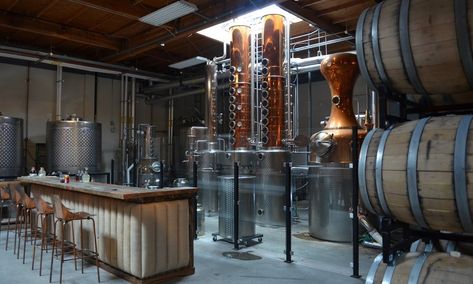 Malahat Spirits Co. | San Diego Distillery - Rum & Whiskey Whiskey Tasting Room, Brewery Interior Design, Brewery Interior, Farm Cafe, Copper Pot Still, Copper Still, 5 Friends, Whisky Bar, Whiskey Tasting