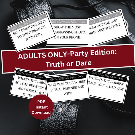 Looking for a fun, adult party game to play with your friends to get everyone laughing for the night? Try this Truth or Dare: Party Edition (Dirty). This is a 'dirty' version and questions can be quite personal, I would highly recommend playing with friends you know. Please read the cards in the photos before purchasing! ▪️This game is for ADULTS ONLY! Night Recipes, Date Night Recipes, Truth Or Dare, Adult Party Games, Printable Game, Age Gap, Fun Couple, Adult Games, Printable Games