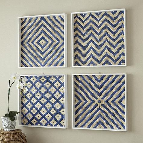 Art/wall Decor - The combination of vibrant color and natural texture is an easy way to add a layer of global flavor to any room. <br /> Weave Art, Basket Texture, Flax Weaving, Texture Wall Art, Blue Baskets, Woven Furniture, Texture Wall, Bamboo Crafts, Paper Weaving