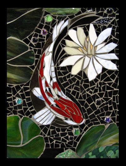 Mosaic Birdbath, Mosaic Stepping Stones, Glass Background, Koi Art, Mosaic Garden Art, Mosaic Animals, Mosaic Tile Art, Mosaic Madness, Mosaic Pieces