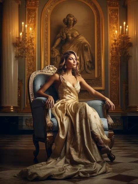 Queen Ai Generated Gold Sit Throne Vectors, Photos and PSD files | Free Download Royalty Chair Photoshoot, Woman On Throne Pose, Throne Sitting Pose, Sitting On Throne Pose Reference, Royalty Photoshoot Ideas, Regal Photoshoot, Woman On Throne, Throne Poses, Queen Sitting On Throne