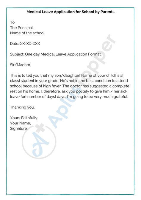 Sick Leave Application For School, Leave Application For Office, Leave Application For School, Medical Leave Application, Letter Writing Examples, Writing Examples, Note Application, Application Writing, A Formal Letter