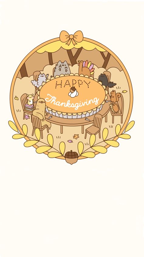 pusheen fall thanksgiving wallpaper pt. two !! Thanksgiving Anime, Kawaii Thanksgiving, Shark Puppy, Thanksgiving Napkin Folds, Pusheen Cute, Thanksgiving Wallpaper, Pusheen Cat, Thanksgiving Family, Holiday Wallpaper