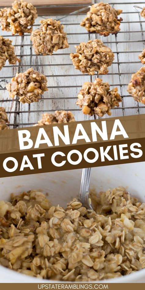 Banana Oat Cookies Gluten Free Banana Cookies, Banana Cookies Recipes, Banana Walnut Cookies, Banana Cookie Recipe, Banana Oat Cookies, Dairy Free Snacks, Banana Oat, Banana Walnut, Banana Cookies