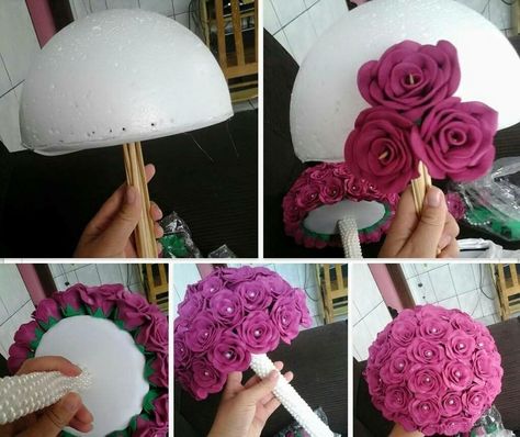 Flowers Out Of Paper, Styrofoam Ball Crafts, Easter Topiary, Paper Roses Diy, Paper Flower Centerpieces, Diy Wedding Decor, Bridal Brooch Bouquet, Tafel Decor, Making Flowers