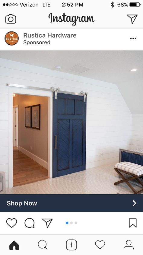 Blue Barn Door, Closet Barn Door, Bedroom Barn Door, Modern Sliding Barn Door, Blue Barn, Door Inspiration, Diy Barn Door, Bedroom Closet, Bathroom Redo