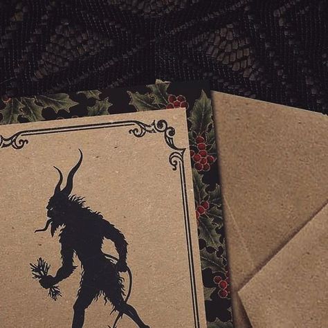 𝐕𝐢𝐨𝐥𝐞𝐭 ☾ 𝐌𝐨𝐨𝐧 on Instagram: "Krampus is coming… so I made this card so you could warn your friends and family. 👹 It’s a 5x7 card in a downloadable PDF. Available now in my @etsy shop! #krampus #smallbusiness #merrykrampus #yule #krampusnacht" Vintage Krampus Illustration, Krampus Christmas Aesthetic, Goth Christmas Card, Krampus Fanart, Krampus Aesthetic, Catherine Steadman, Krampus Art, Krampus Card, Violet Moon