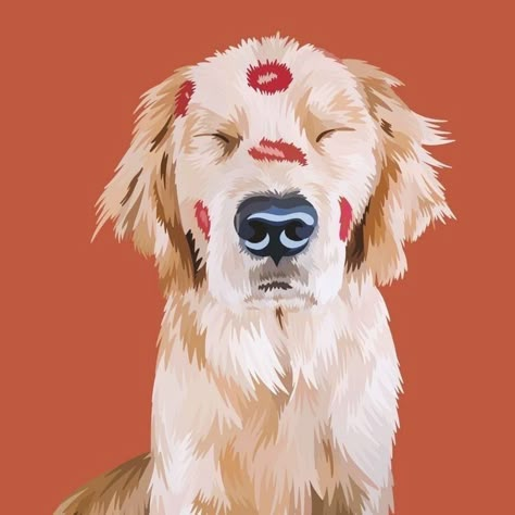 White Golden Retriever Painting, Painting Ideas Dog, Dog Art Illustration, Dog Portraits Illustration, Dog Illustration Art, Dog Posters, Dog Design Art, German Shepherd Art, Painting Dogs