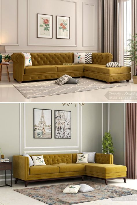 L Shape Sofa Design makes the most use of your corners in the living room. These are durable, sturdy, comfortable and stylish which give a stunning look to the interiors of the rooms. Sofa Hall Living Rooms, L Shaped Corner Sofa, Leaving Room Sofa Design, L Shape Sofa For Living Room, Sofa Design Hall Room, Living Room L Sofa Design, L Shape Lounge Sofa, Living Hall Sofa Design, Sofa In Hall