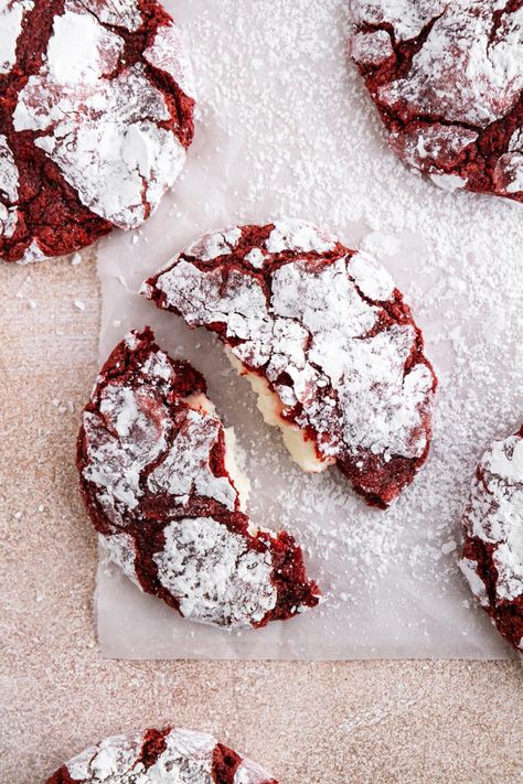 Cheesecake-stuffed red velvet crinkle cookies are truly the ultimate Christmas cookie! Soft, chewy and chocolaty with a cream center, these decadent cookies are basically irresistible. #girlversusdough #redvelvetcookies #crinklecookies #stuffedcookies Decadent Cookies, Red Velvet Crinkles, Red Velvet Crinkle Cookies, Southern Buttermilk Biscuits, Crinkle Cookies Recipe, Yummy Cheesecake, Velvet Cookies, Stuffed Cookies, Red Velvet Cookies