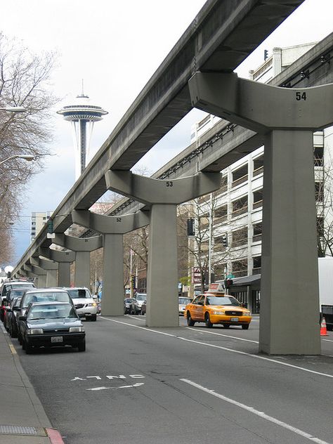 Seattle Monorail, Monorail Station, Highway Lighting, Bridges Architecture, Seattle Aquarium, Industrial District, Space Needle Seattle, Future Transportation, Looking For A Job