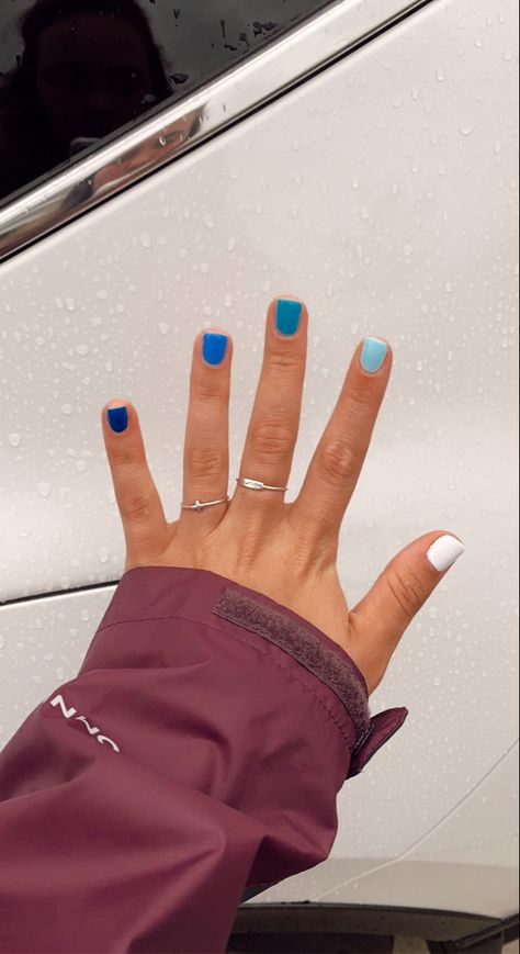 Hues Of Blue Nails, Blue Nails Multicolor, Multicolor Blue Nails, Multi Colored Blue Nails, Blue Multicolor Nails, Hue Nails, Multi Colored Nails, Back To School Nails, School Nails