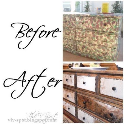 Cow hide drawers, I saw this of FB and looked it up! I love this! Cowhide Dresser Diy, Western Dresser Furniture, Cowhide Dresser, Old Dresser Redo, Western Dresser, Western Diy, Cowboy Bedroom, Dresser Rustic, Cowhide Decor