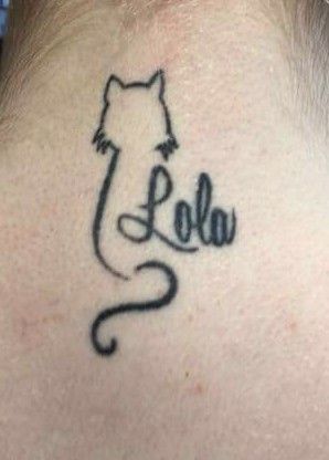 Pet Name Tattoo Ideas Cats, Cat Tattoo With Name, Tattoo Ideas Female Cat, Pet Tattoos Cat Memorial, Memorial Cat Tattoos, Lost Loved Ones Tattoo, Cat Memorial Tattoo, Silly Tattoos, Pet Loss Cat