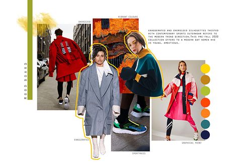 TAILORED EXOTIC SPORT - Autumn/ Winter 2020 on Behance Magazine Layout Design Colorful, Winter Outfit Illustration, Moodboard Aesthetic Fashion, Trend Moodboard, Document Layout, Mood Board Layout, Mood Board Fashion Inspiration, Fashion Trend Book, Fashion Communication