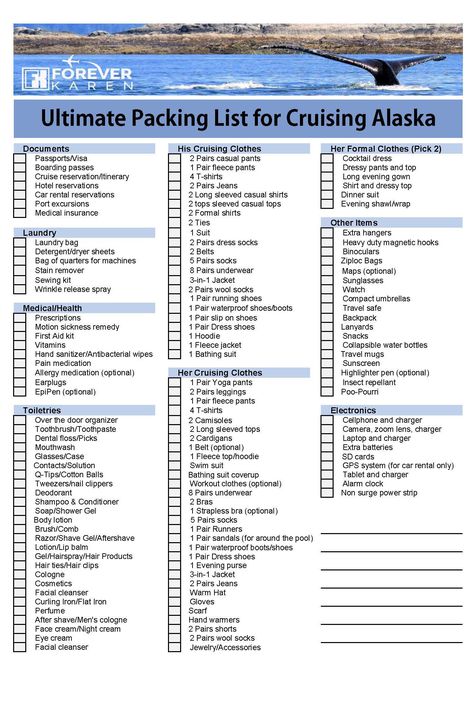 Booked on an Alaska cruise? This printable packing list came about after 4 cruises to Alaska. It recommends clothing for port days, glacier viewing and more. #alaska #alaskacruise #alaskatravel #packinglist What To Wear On An Alaskan Cruise, Alaska Cruise Outfits In May, Alaska Packing List, Alaskan Vacation, Alaska Cruise Packing List, Alaska Travel Cruise, Alaska Cruise Packing, Alaskan Cruise Outfits, Alaska Cruise Outfits