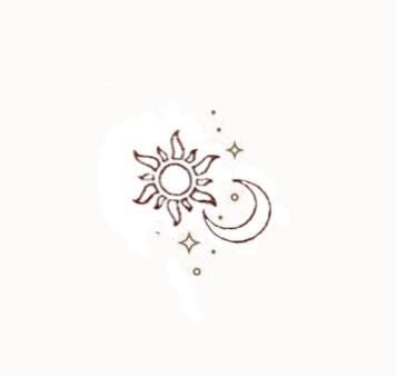 Moon And Sun Tattoo Behind Ear, Sun Moon And Stars Sister Tattoo, Descendants Tattoo Ideas, Star Sun And Moon Tattoo, Sun And Star Tattoo, Moon Sun Stars Tattoo, Star Henna, Sun Moon And Stars Tattoo, Small Neck Tattoos