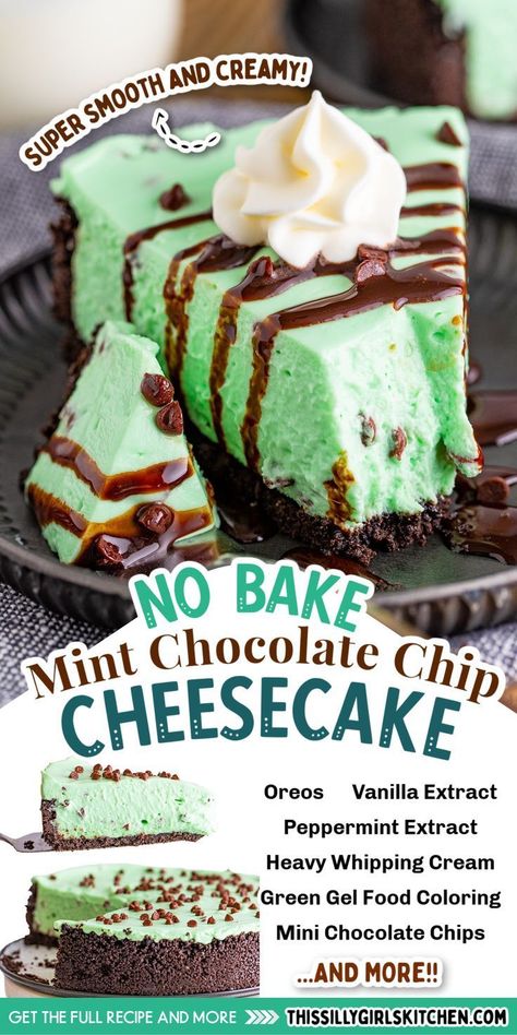 mint chocolate cheesecake Andes Mint Cheesecake, Mint Chocolate Chip Cheesecake, Flavored Cheesecake, Mint Chocolate Cheesecake, Andes Mints, Mint Desserts, Mint Cheesecake, Chocolate Chip Cheesecake, Mint Recipes